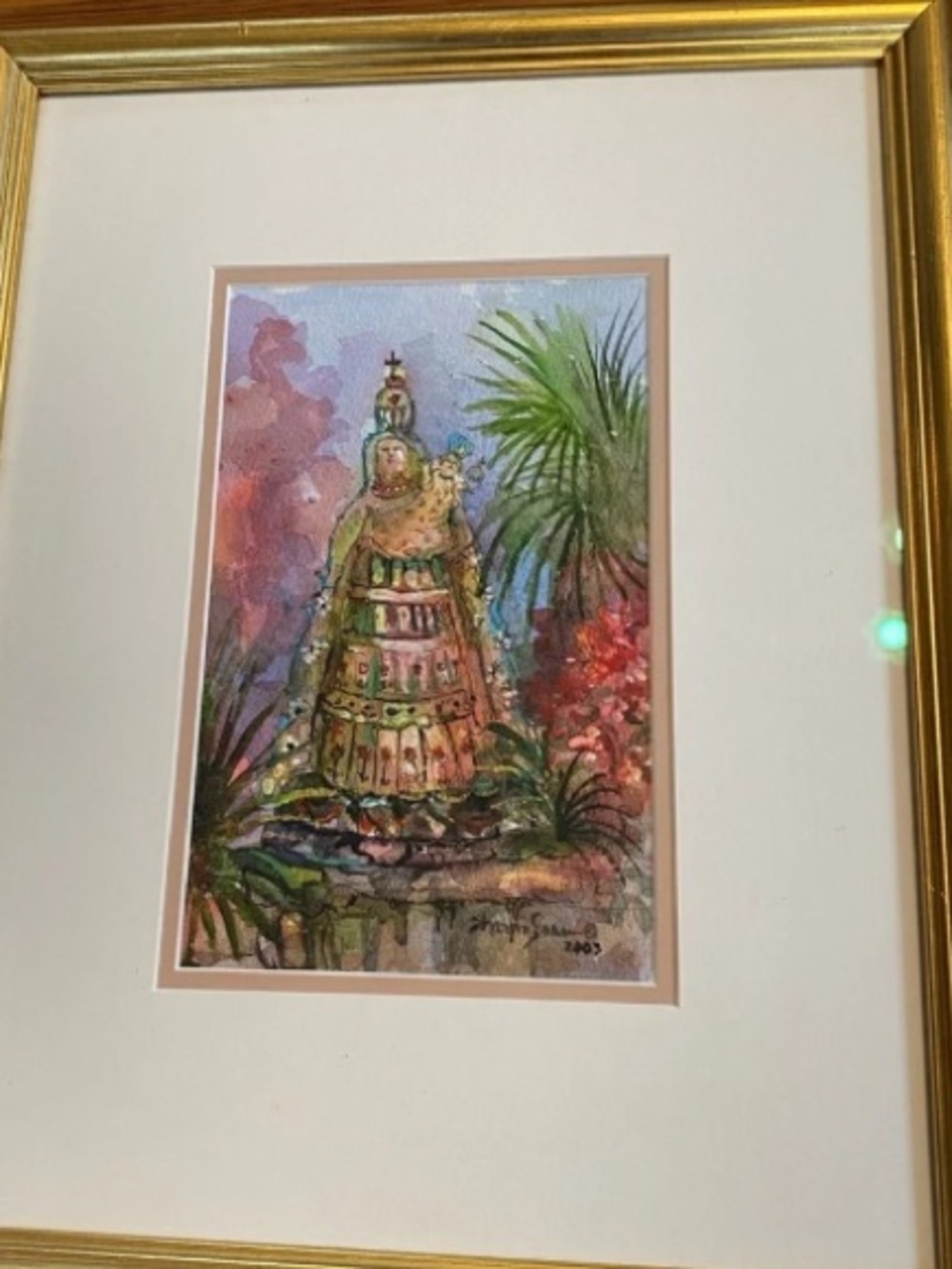 Sharon Saseen Signed Watercolor Madonna of Loreto Framed 2003